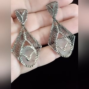 Vintage Rare Sterling Silver Earrings Hand Made With Real Stone